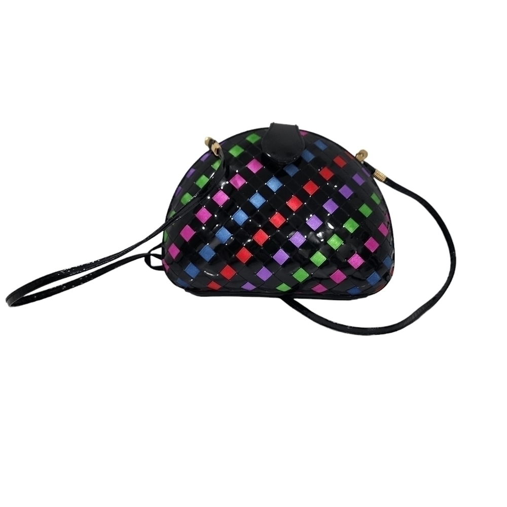 WOMENS RIBBON WOVEN CLAMSHELL PURSE CLUTCH CROSSBODY BAG